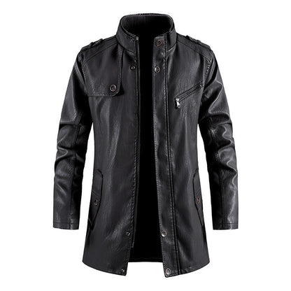 Herren Lederjacke Modern Military-Stil mit Taschen und Kragen