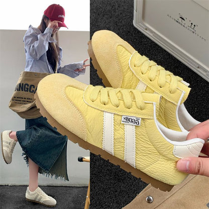 Damen Sneaker Retro Sportlich Leder Schuhe