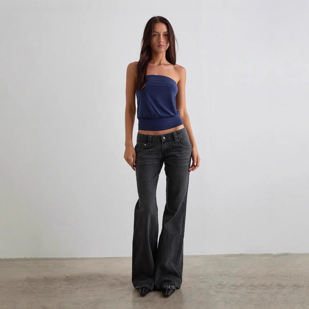 Damen Schlagjeans Hochwerder mit Weitem Bein