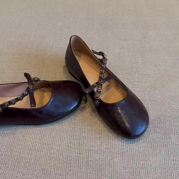 Damen Ballerina Schuhe Elegante Knöpfchen Detail
