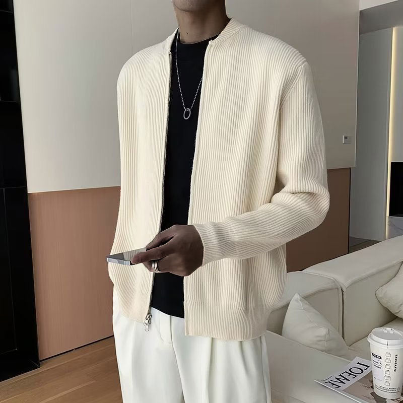 Herren Strickpullover Reißverschluss Rippmuster Modern