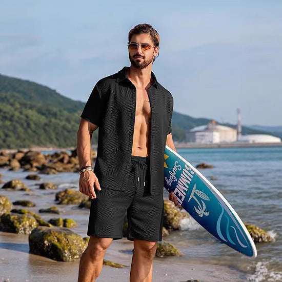 Herren Sommer Outfit Kurzarm Hemd Surf Shorts Trendy