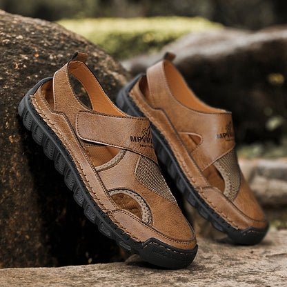 Damen Leder-Sandalen Atmungsaktiv Klettverschluss Verstellbar Sommer