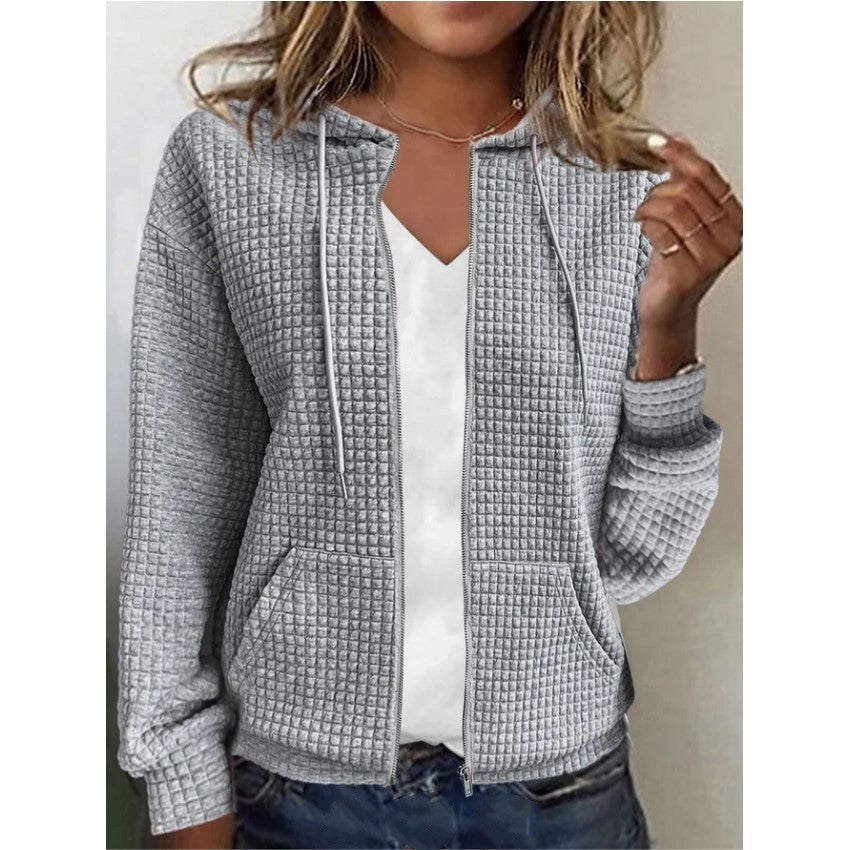 Damen Fleecejacke Waffelmuster Strukturiert Warm