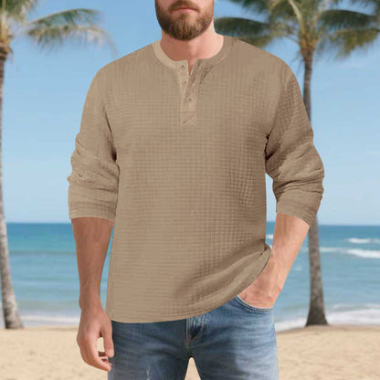 Herren Langarmshirt Elegantes mit Knöpfen und Struktur