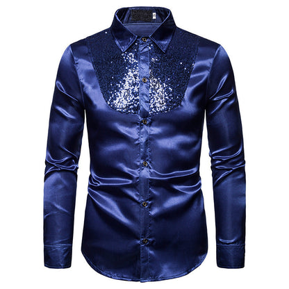 Herren Seidenhemd Glänzend mit Pailletten Elegant