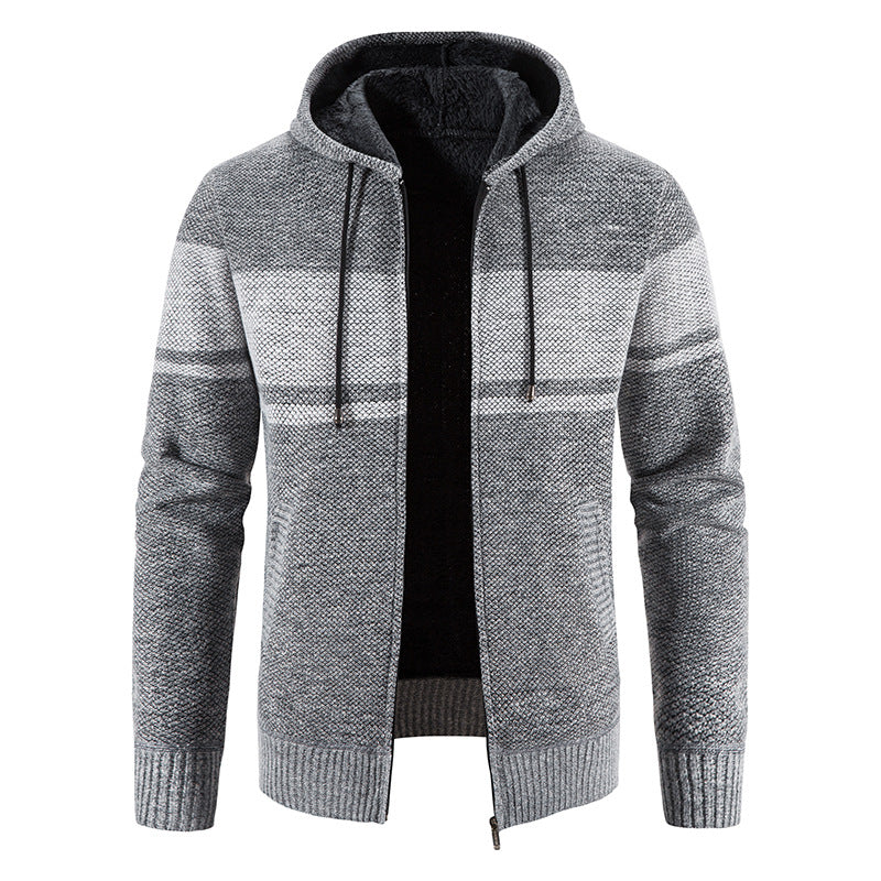 Herren Strickjacke Warm Fleece Kapuze Grau - BerlinGlamour