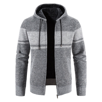 Herren Strickjacke Warm Fleece Kapuze Grau - BerlinGlamour