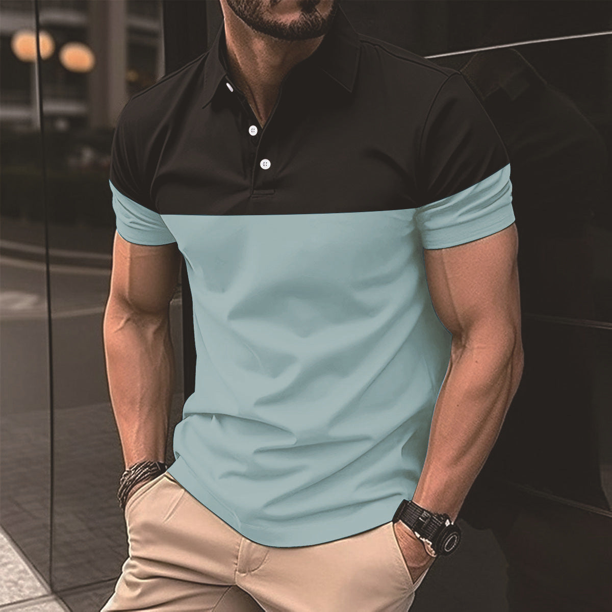 Herren Poloshirt Farbblock Design Modern Berlin Style