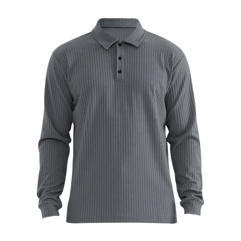 Herren Polohemd Langarm Strukturiert Rippdesign Elegant