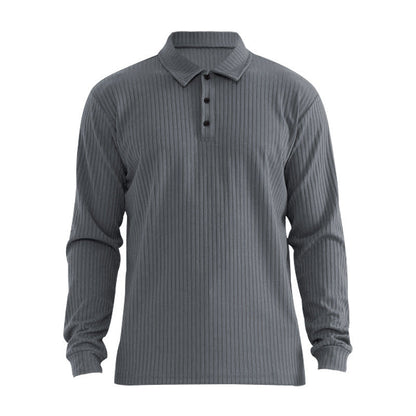 Herren Polohemd Langarm Strukturiert Rippdesign Elegant