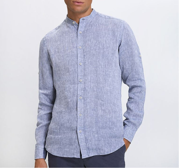 Herren Langarmhemd Stehkragen Slim Fit Modern
