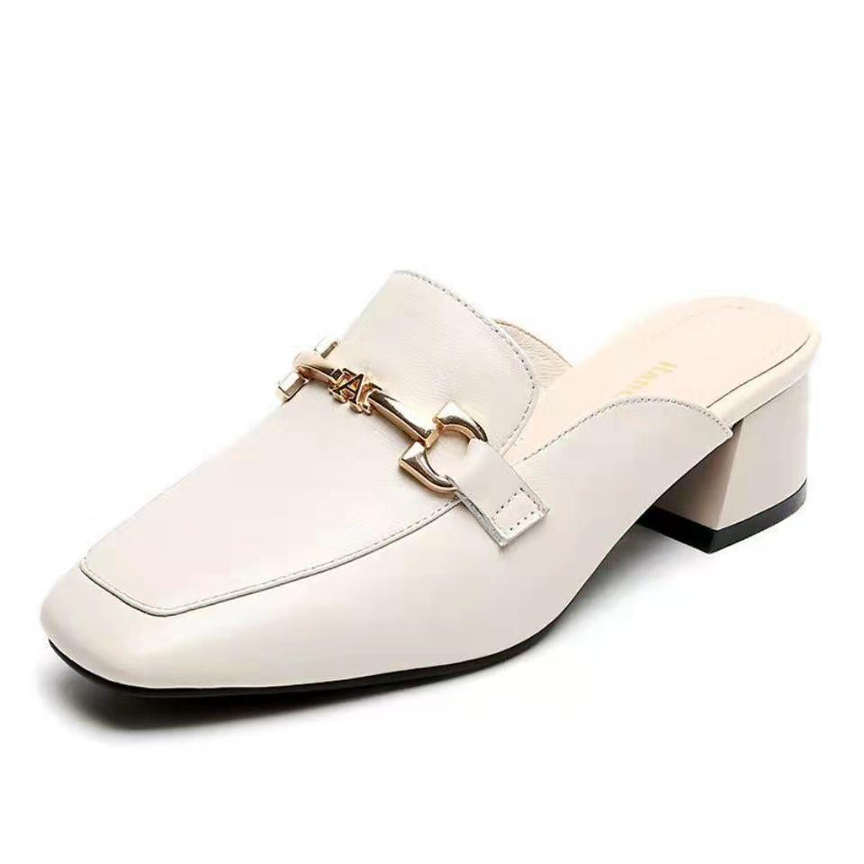 Damen Mules Schuhe mit Blockabsatz Schnalle Modern