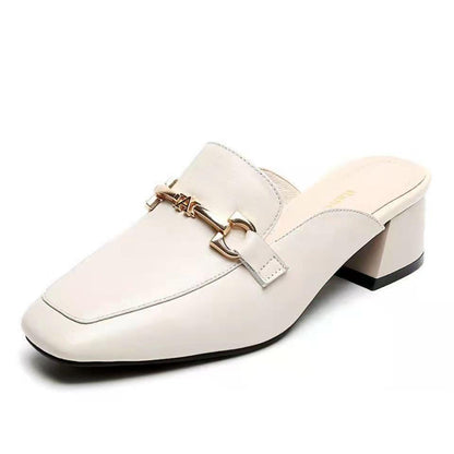 Damen Mules Schuhe mit Blockabsatz Schnalle Modern