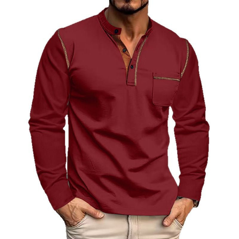 Herren Henley-Shirt Langarm Modern Kontrastkragen