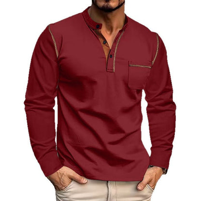 Herren Henley-Shirt Langarm Modern Kontrastkragen