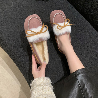 Damen Mokassins Lammfellkragen Weich Warm Winter