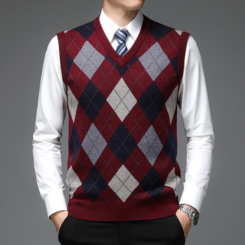 Herren Strickpullover V-Ausschnitt Rautenmuster Modern