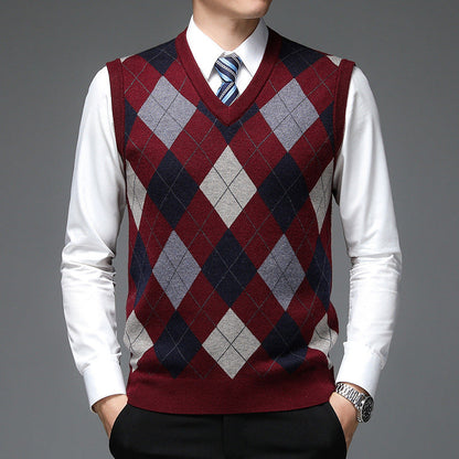 Herren Strickpullover V-Ausschnitt Rautenmuster Modern