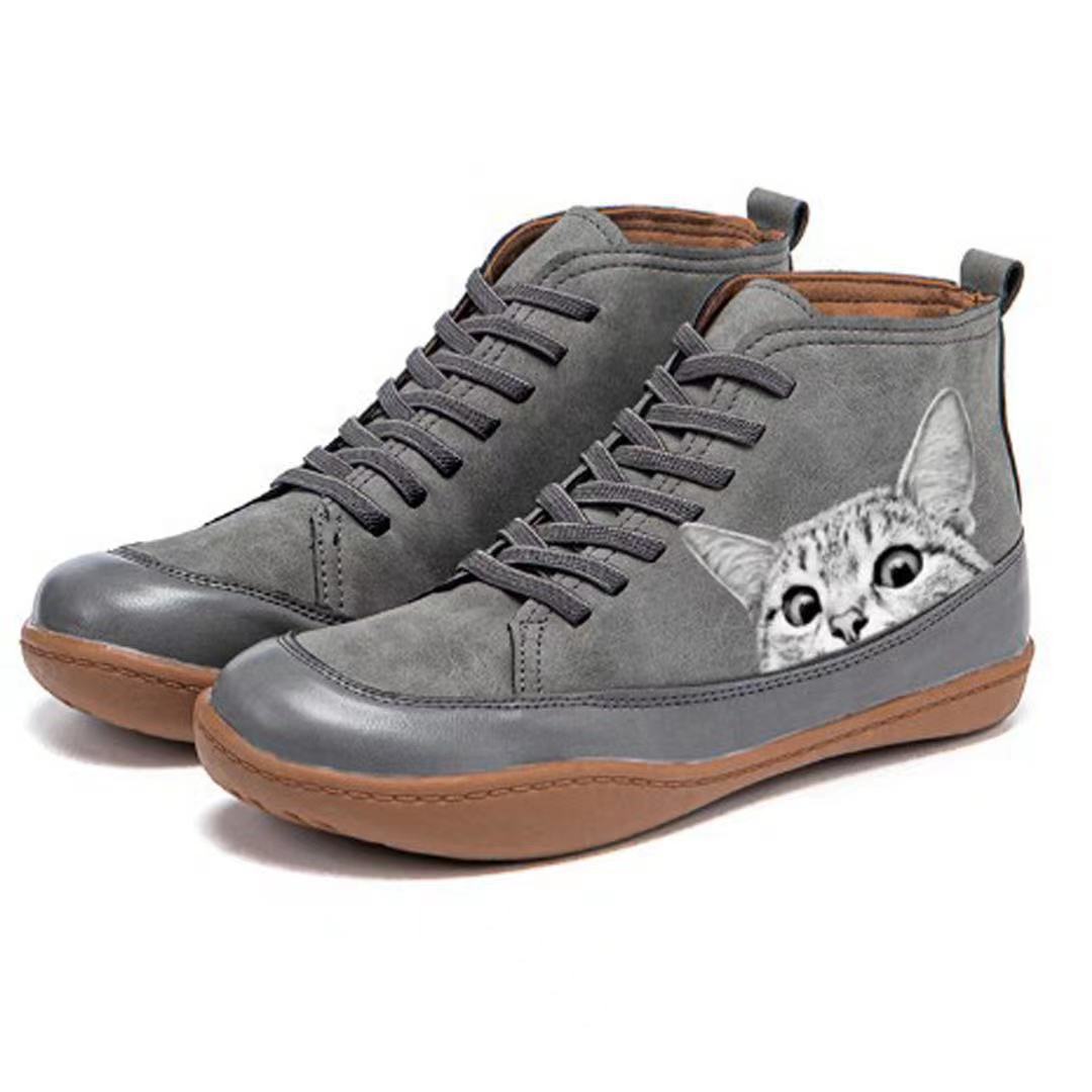 Damen Sneaker High-Top Katzen Motiv Trendy Schuhe