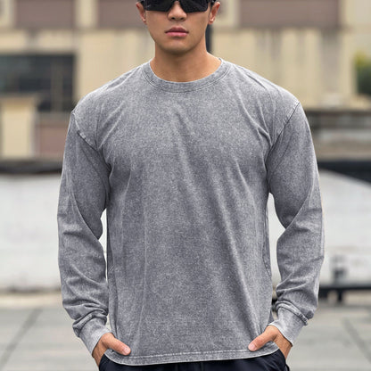 Herren Langarmshirt Weich Baumwolle Stone Wash Effekt