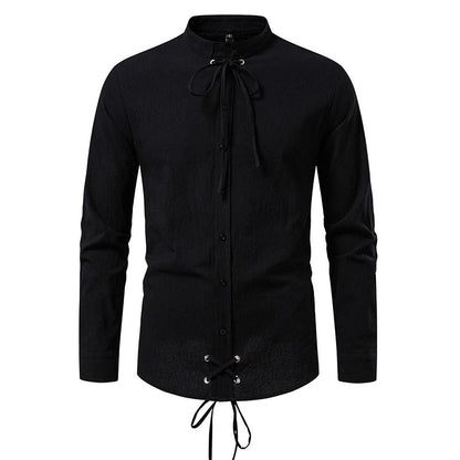 Herren Longsleeve Hemd Modern mit Kordelzug Schwarz