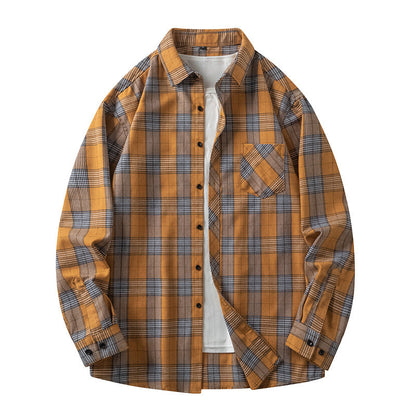 Herren Karoshirt Freizeitlich Mit Taschen Button Down Kragen
