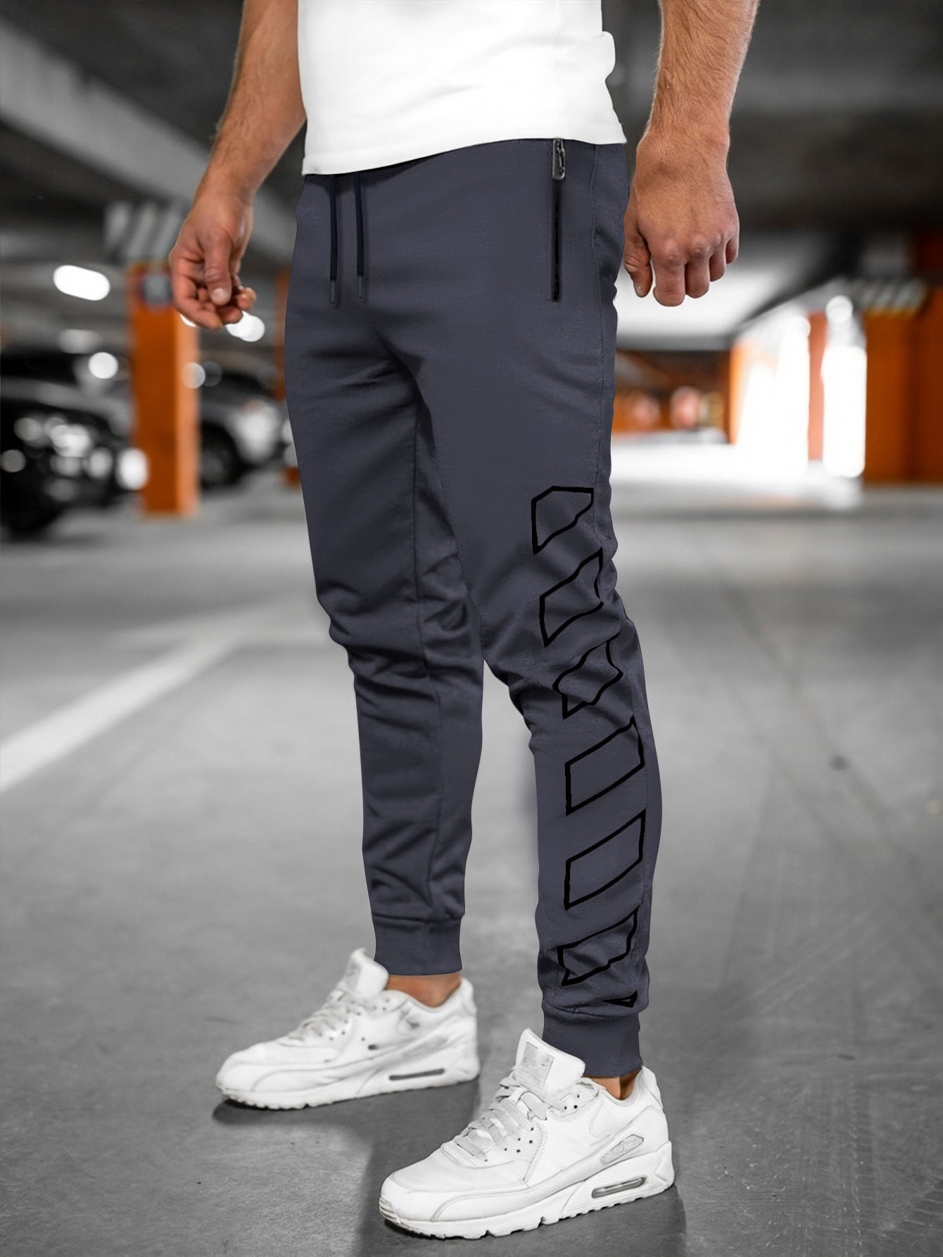 Herren Jogginghose Slim Fit Sportlich Schwarz