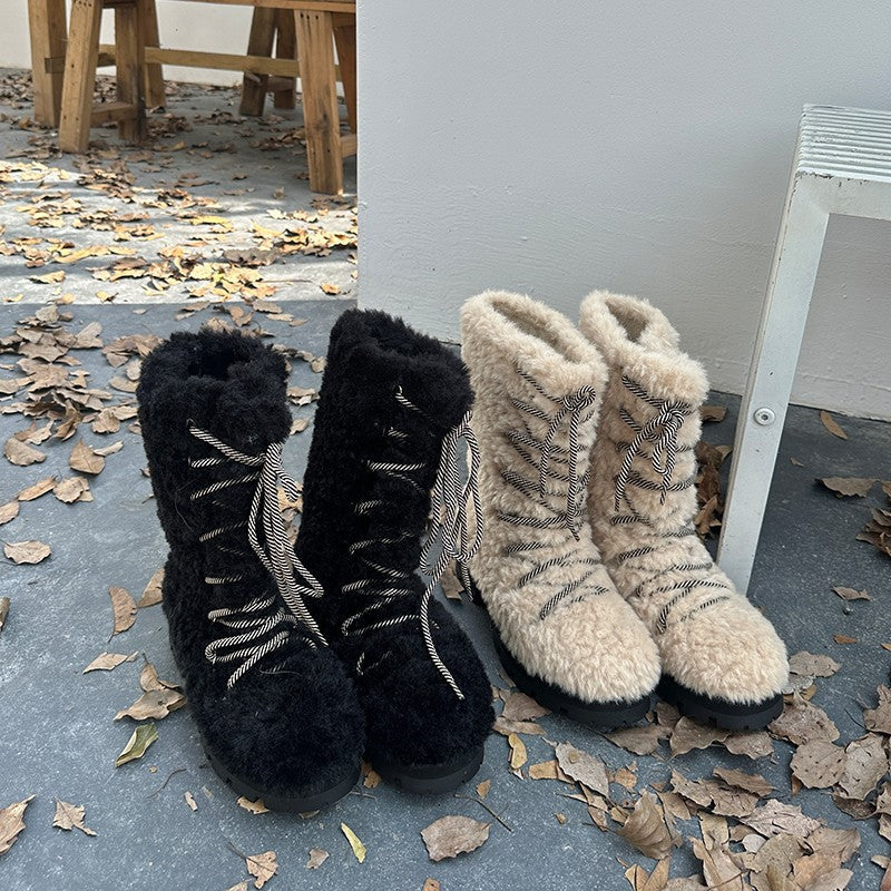 Damen Stiefel Warmfutter Robust Schnürsenkel Wintermodell