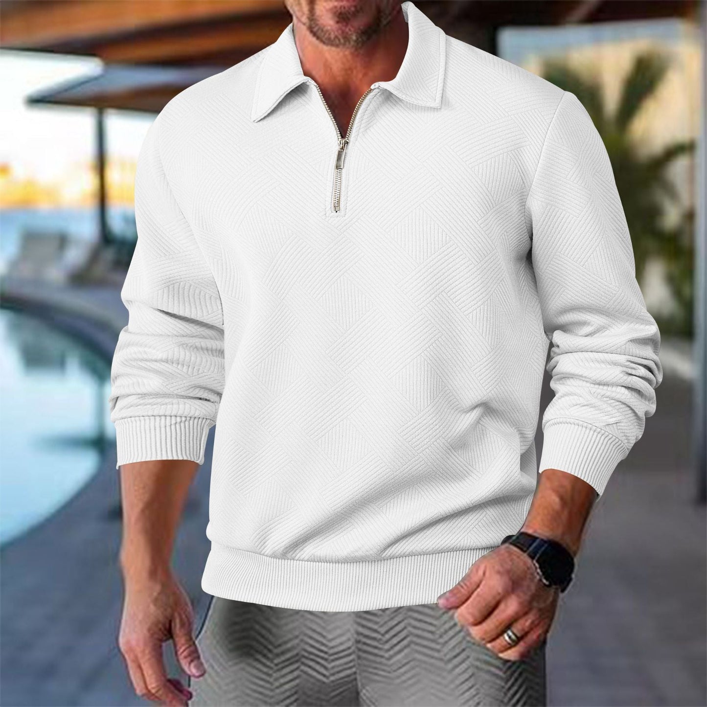 Herren Pullover Sportlich Modern Reißverschluss Struktur