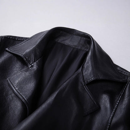 Herren Lederjacke Modern mit Reißverschluss Stehkragen Schwarz