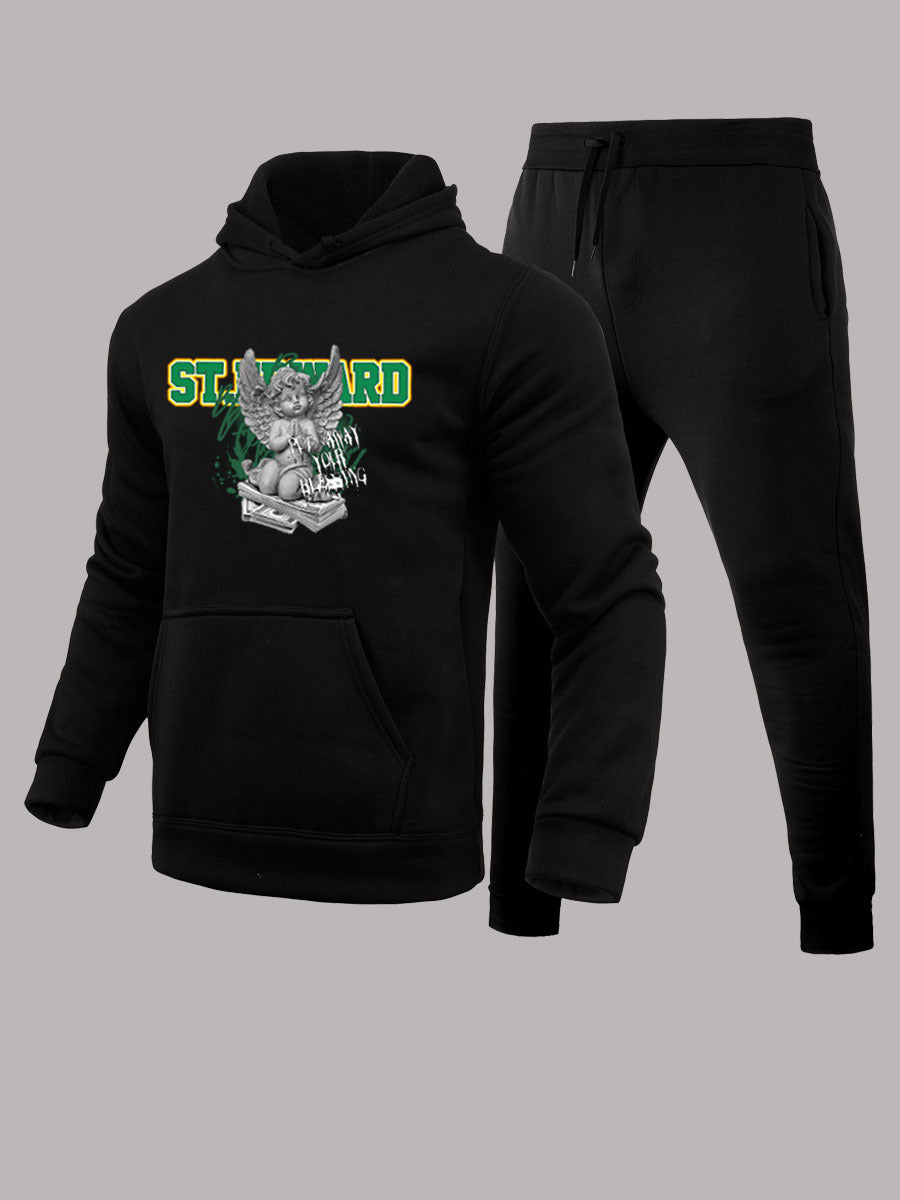 Herren Jogginganzug mit Engel-Print Trendy Streetwear Set