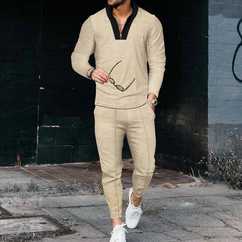 Herren Freizeit-Set Modern mit Struktur-Oberteil und Slim-Hosen - BerlinGlamour