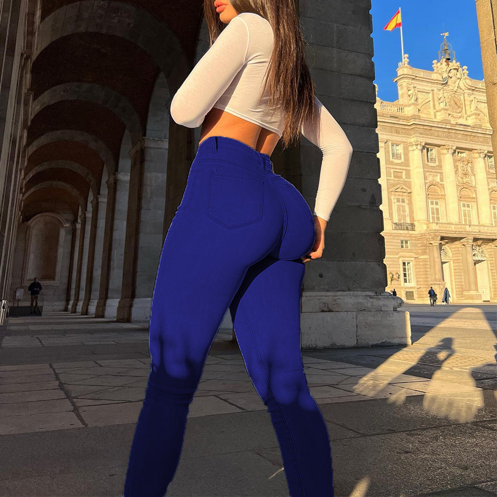 Damen Jeggings Hochtailliert Urban Style Schwarz