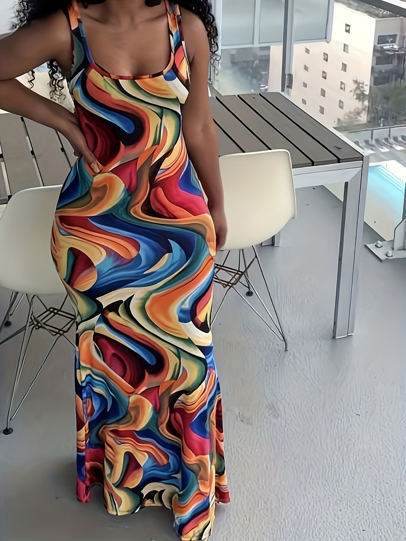 Damen Maxikleid Farbverlauf Figurformend Elegant Lang
