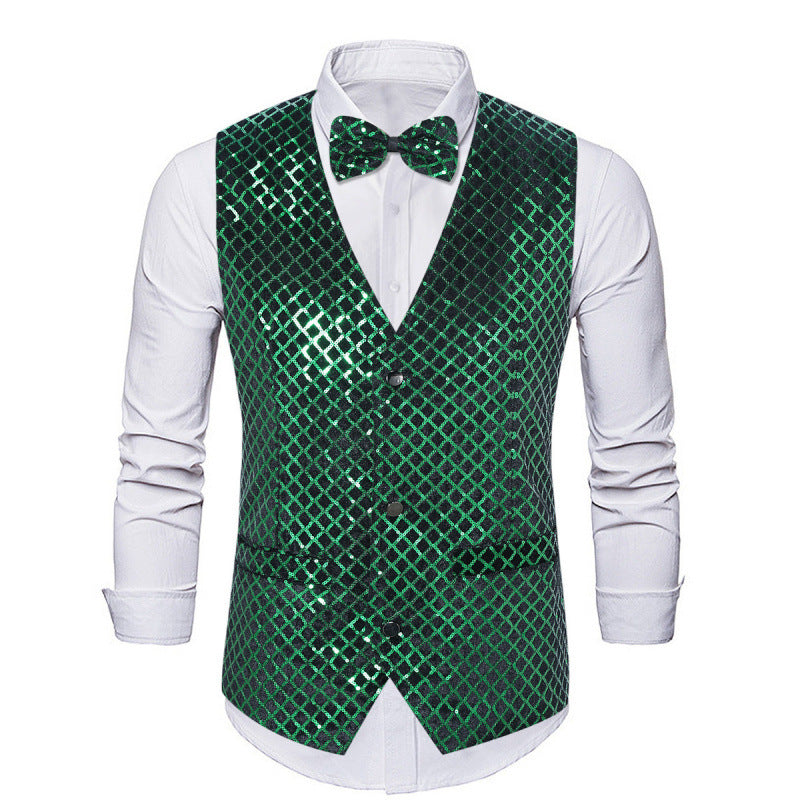 Herren Smoking Weste Glitzernd mit Fliege Elegant Schwarz - BerlinGlamour