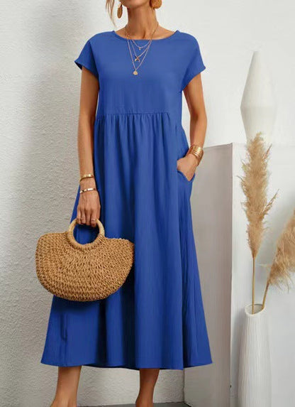 Damen Midikleid Lässig Mit Taschen Sommerkleid