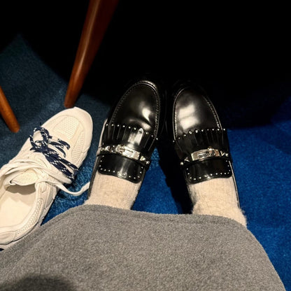 Damen Mokassins Elegante Fransen Schnalle Schuhe