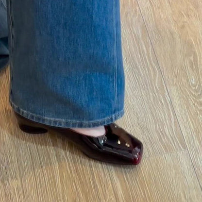 Damen Pumps Hochhackig Glänzend Quadratzehen