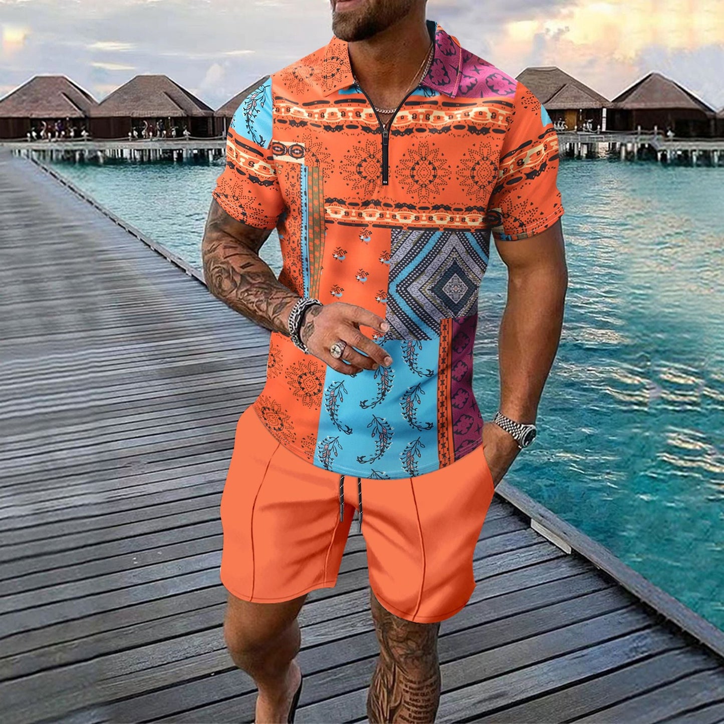 Herren Strandoutfit Kurze Hosen Mit Grafik-Print Sommer