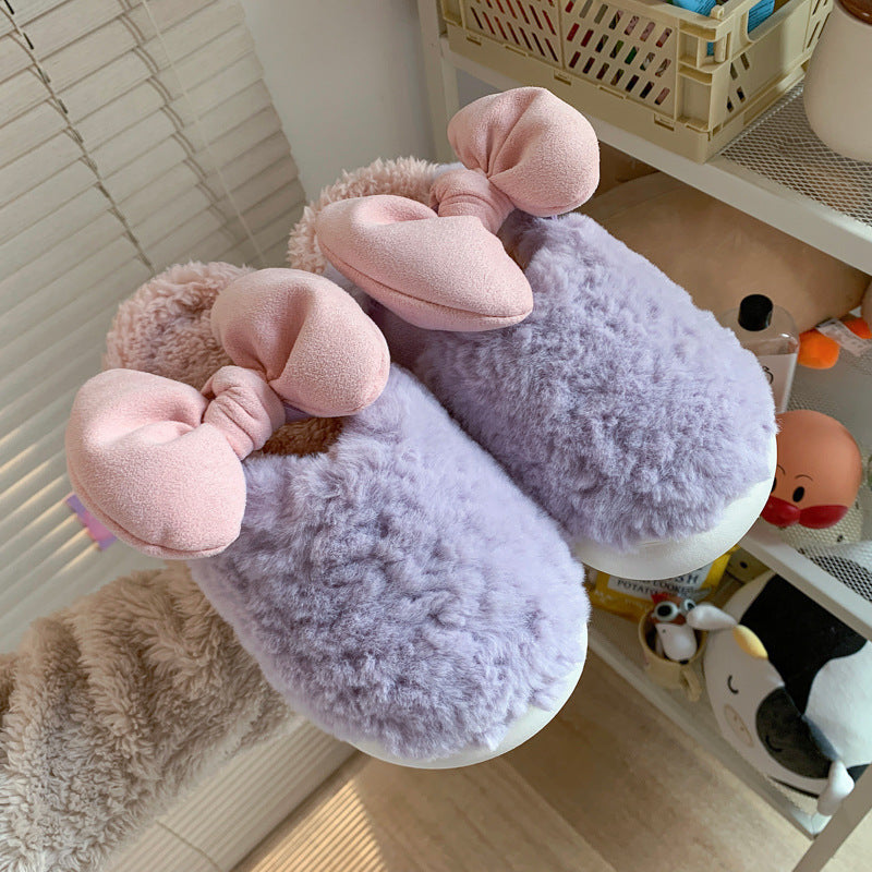 Damen Hausschuhe Flauschig Weich mit Schleife Warm