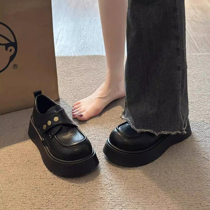 Damen Loafers Chunky Schuhe mit Metallknöpfen Elegant