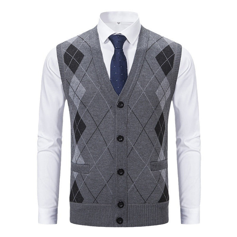Herren Strickjacke Rautenmuster Elegante mit Taschen