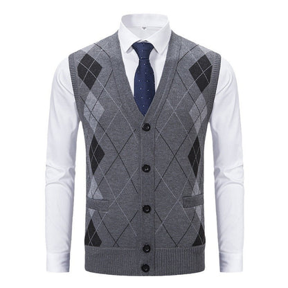 Herren Strickjacke Rautenmuster Elegante mit Taschen