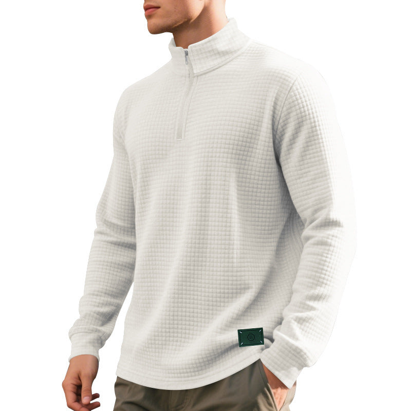 Herren Fleece Pullover Locker mit Halbzipper und Struktur Optik - BerlinGlamour