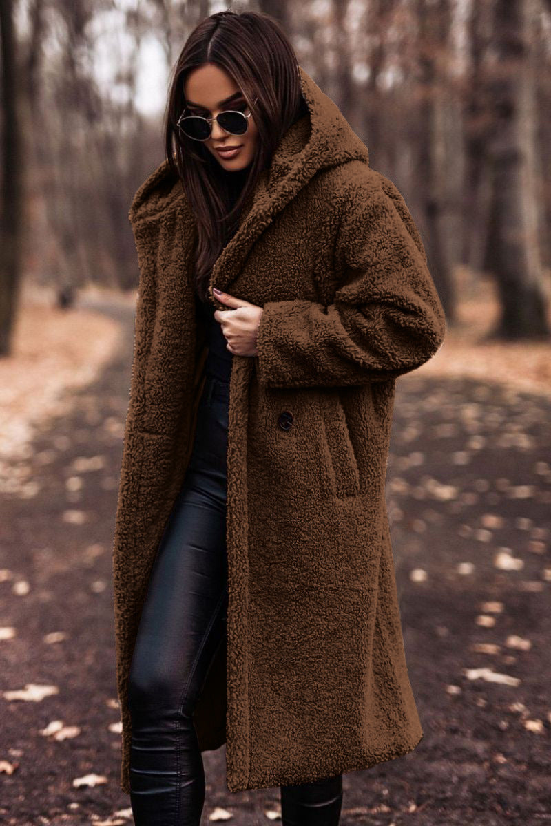 Damen Teddyjacke Oversized Kuscheljacke mit Kapuze