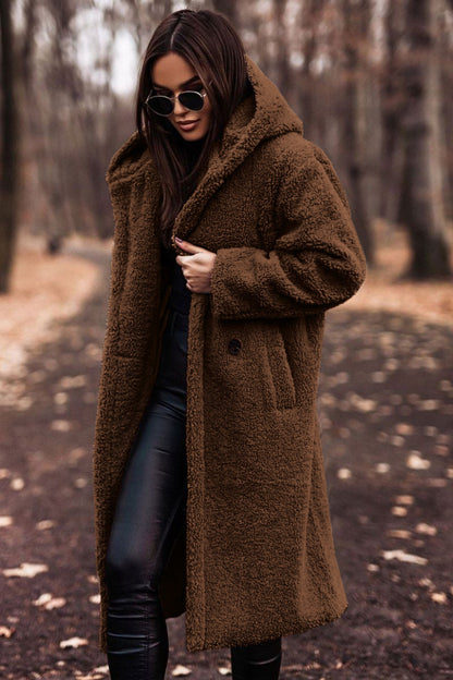 Damen Teddyjacke Oversized Kuscheljacke mit Kapuze
