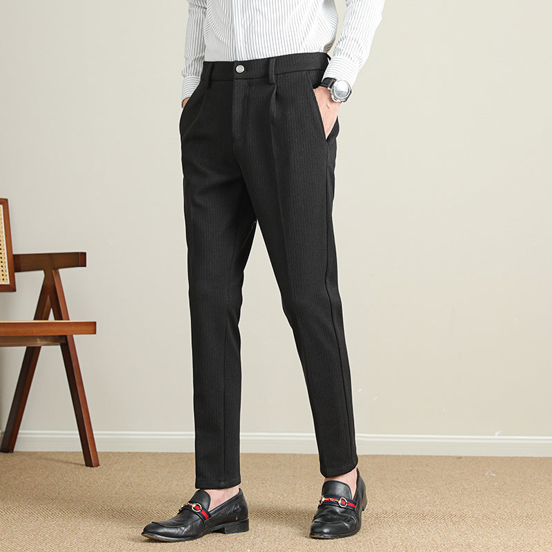 Herren Business-Hose Slim Fit Nadelstreifen Schwarz Modern
