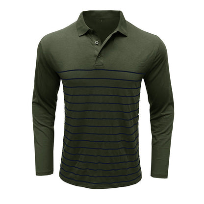 Herren Polo Langarm Streifen Design Modern