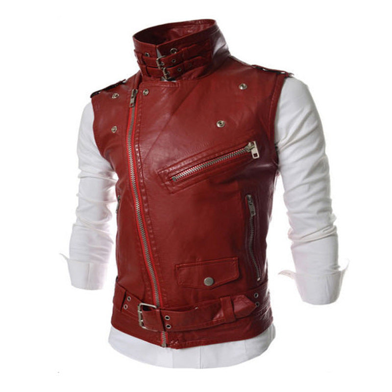 Leder Bikerweste Damen Asymmetrisch Mit Taschen